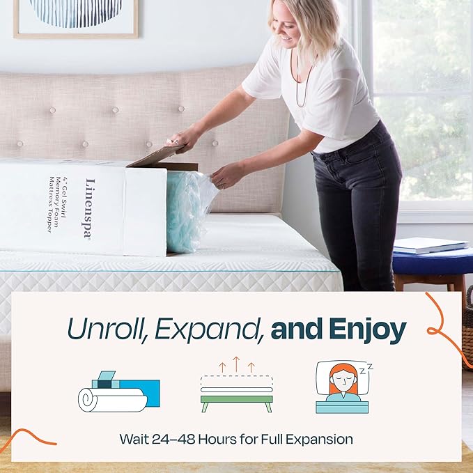 Linenspa 2 Inch Swirl Gel Memory Foam Mattress Topper, Twin Size – Cooling Gel Infused, Ventilation Holes – Pressure Relieving Bed Topper – CertiPUR Certified