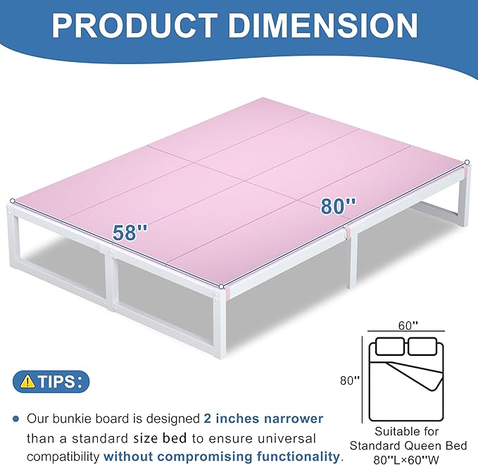 Lutown-Teen Bunkie Board Queen High-Density Polymer Bed Support Bunkie Board Queen Size Anti-Sag, Breathable, Moisture Resistant, Noise Minimizing, Pink