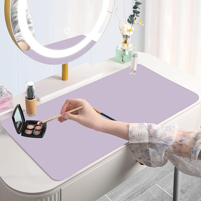 Makeup Mat for Vanity to Protect Desk Top 23.6 x 11.8in, Dual-Sided Makeup Mat, Easy to Clean Desk Pad - Waterproof and Oilproof Vanity Accessories (Lavender and Lavender)