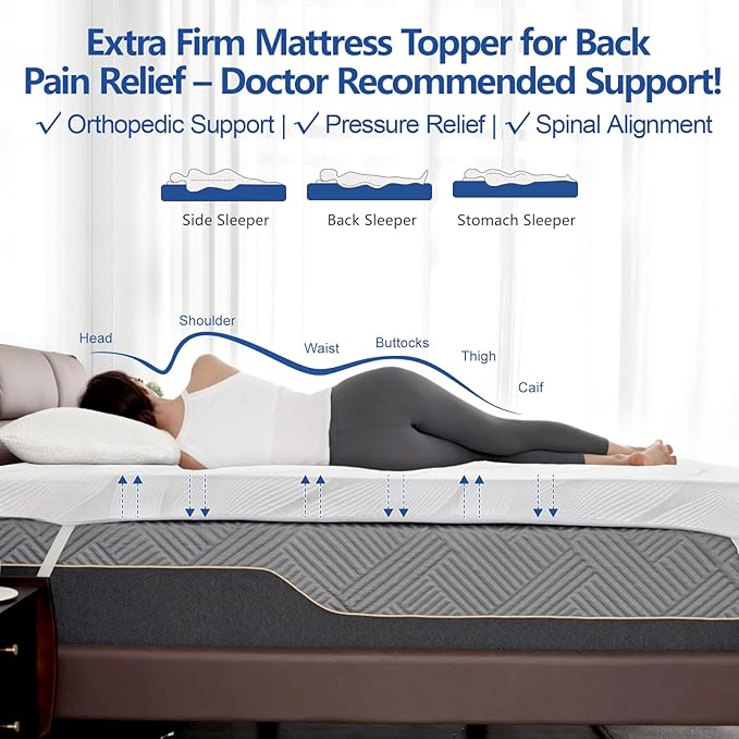 Extra Firm Mattress Topper Short Queen Size 3 Inch,Premium Cooling Gel+Bamboo High Density Mattress Topper with Removable Silk Cover, Bed Topper for Pain Relief,CertiPUR-US,74'' x 59''