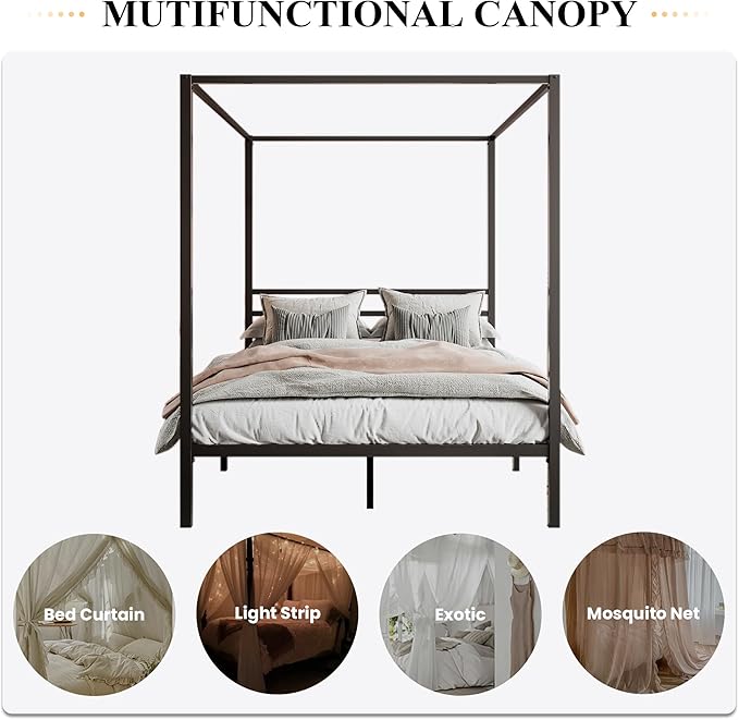 SHA CERLIN Canopy Bed Frame Full Size/Mattress Foundation with Metal Slats Support/No Box Spring Needed/Easy Assembly/Black