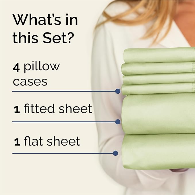 King 6 Piece Sheet Set - Comfy, Breathable & Cooling - Hotel Luxury Bedding for Women, Men, Kids, Teens & Children - 1 Flat & 1 Fitted Sheet & 4 Pillowcases w/ Deep Pockets - Wrinkle Free - Light Sage