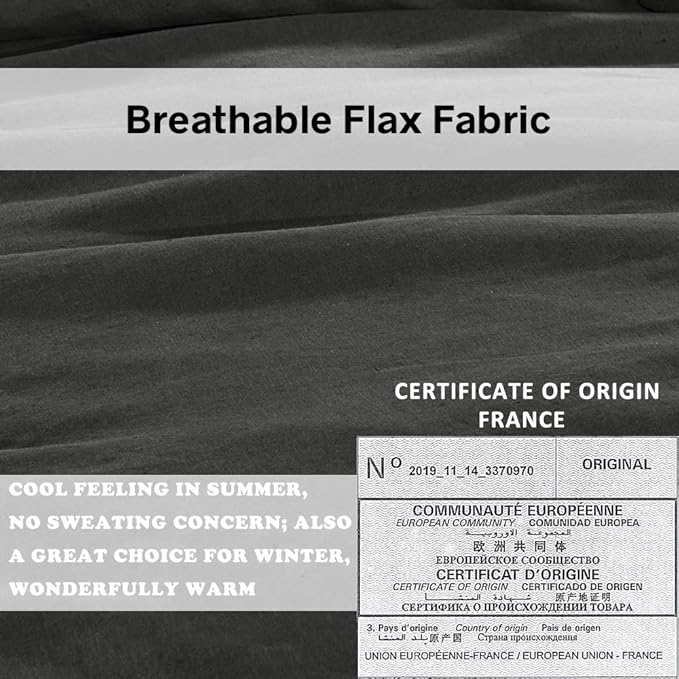 Simple&Opulence 100% French Linen Euro Shams with Embroidery (26'' x 26'') - Pack of 2 - Pre Washed Solid Color Natural Flax Soft Breathable - Dark Grey