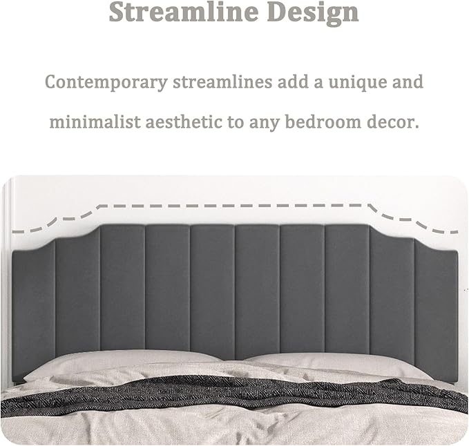Befurtori King Size Headboard Only, Velvet Wall Mounted Headboard King/California for Adjustable Bed Modern Upholstered Head Board Easy Assembly, Dark Gray