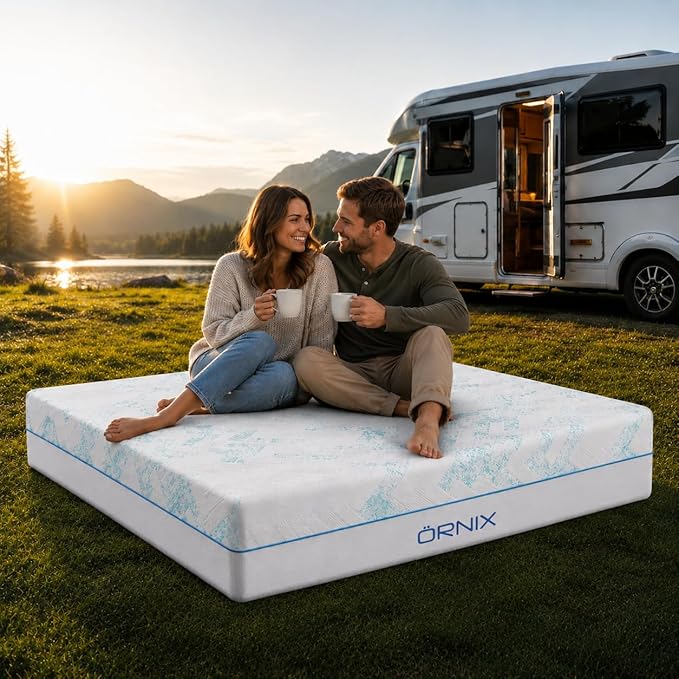 Ornix 8 Inch RV Short Queen Mattress 60x75 - Gel Memory Foam Mattress in a Box, Fiberglass Free RV Mattress, Medium Firm Cooling Foam Bed for Camper, Trailer & RV, CertiPUR-US Certified