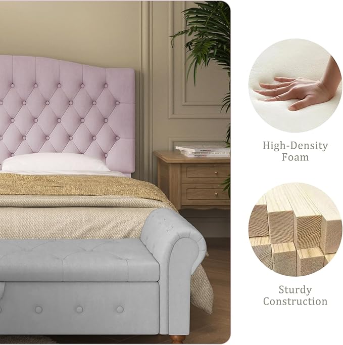 Furpopup Velvet Upholstered Headboard Queen/Full Size Latest Model Wall Mount, Bed Frame Mount, Featuring High-Density Sponge Padding, Luxury Texture Easy Assembly Comfort and Style-Pink