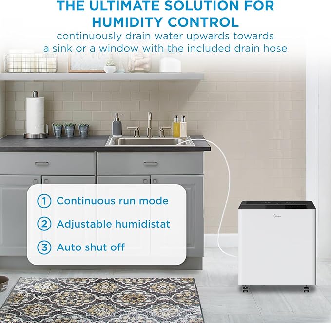 Midea 4,500 Sq. Ft. Dehumidifier with Pump Included 50 Pint - Ideal for Basements, Large & Medium Sized Rooms, and Bathrooms (Renewed)