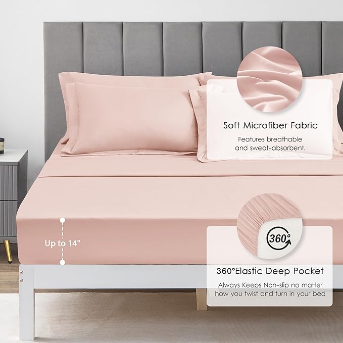 Love's cabin King Size Comforter Set Pink, 7 Pieces King Bed in a Bag, All Season Bedding Sets with 1 Comforter, 1 Flat Sheet, 1 Fitted Sheet, 2 Pillowcase and 2 Pillow Sham | Soft, Breathable, Lightweight, Comfortable