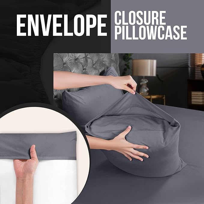 Utopia Bedding Standard Pillow Cases - 8 Pack - Envelope Closure - Soft Brushed Microfiber Fabric - Shrinkage and Fade Resistant Pillow Covers Standard Size 20 X 26 Inches (Standard, Grey)