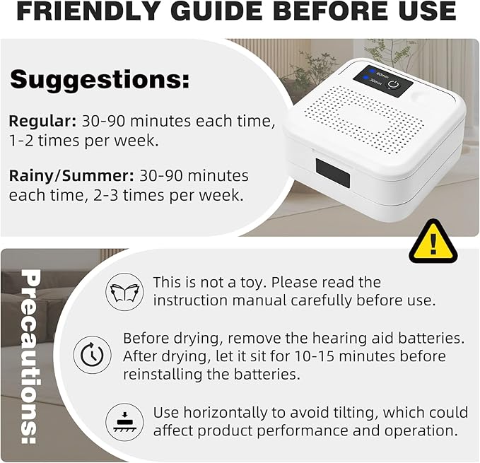 Hearing Aid Dryer Dehumidifier, with UV C Sanitizer Light, Automatic Shut-Off Dryer Box, Fast Drying, Ultra-Quiet and Portable for Hearing Aids, Earbuds, AirPods, Amplifiers, Earbuds, White