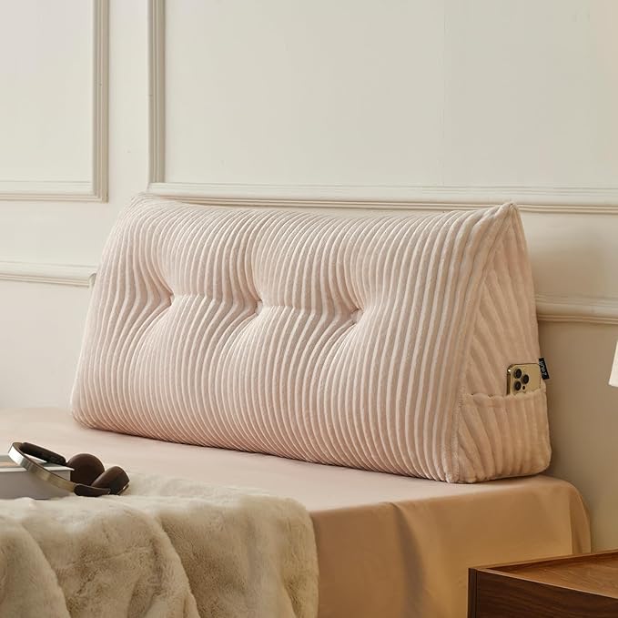 Z-hom Large Headboard Pillow Twin, NO ROLL Pillow, Wedge Pillow Headboard for Sitting Up in Bed, Backrest Support Triangular Cushion for Reading, Gap Pillow w/Removable Washable Cover,Cream