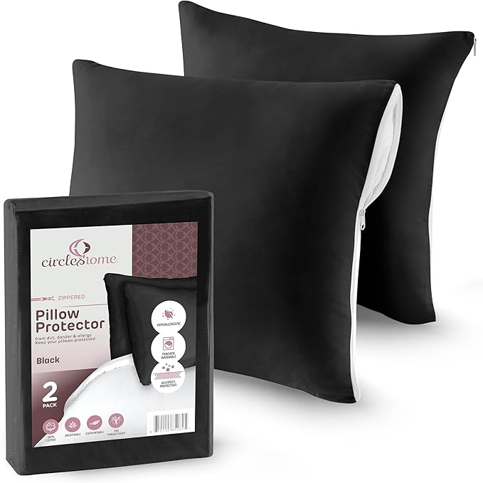 CIRCLESHOME Throw Pillow Protectors - 100% Cotton Breathable Pillowcases - 22 X 22 Square Pillowcases - Protects Pillows from Dirt, Dust and Debris (Square Pillow - 2 Pack- 22x22)