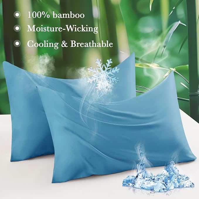 Curved Pillow Case King Size, Side Sleeper Pillow Cases Cover Cooling Rayon Derived from Bamboo with Zipper for hot Sleepers Hair and Skin, Breathable Silky Soft Pillowcase 1 Pack 20 * 36 Inches