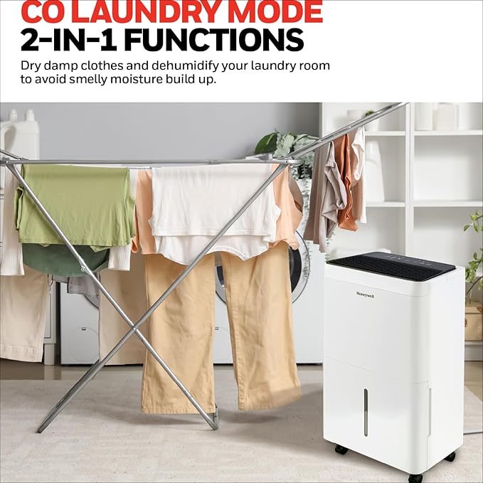 2024 NEW! Honeywell 50-Pint ENERGY STAR Dehumidifier with Built-in PUMP – Laundry Mode, Auto-Comfort Mode & Thermal Overload Protection, TPFIT50PWK