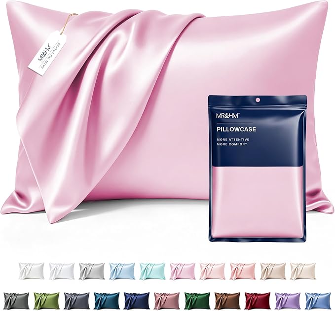 MR&HM Satin Pillowcase for Hair and Skin, Silk Satin Pillowcase 2 Pack, King Size Pillow Cases Set of 2, Silky Pillow Cover with Envelope Closure (20x40, Pink)