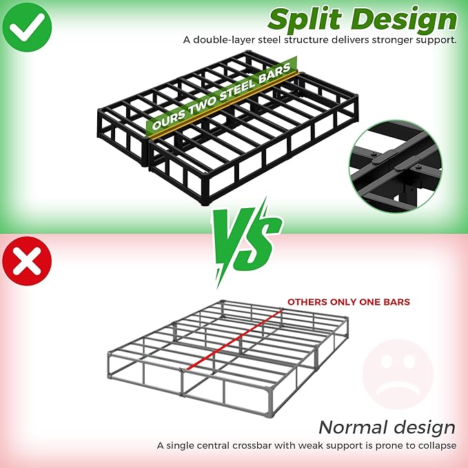 EMODA 7 Inch Split King Box Spring Bed Base, 3500LBS Heavy Duty Metal King Size Box Spring Mattress Foundation with Fabric Cover, Noise-Free, Non Slip, Easy Assembly
