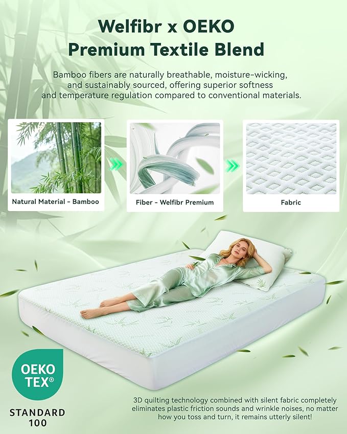 Waterproof Mattress Protector King Cooling Cover for Hot Sleepers 3D Air Fabric Breathable Noiseless & Soft Bed Cover for 6-18" Deep Pocket Adults, Incontinence 15% Viscose from Bamboo