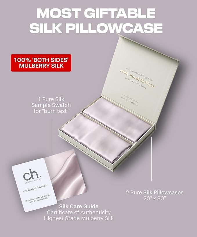 SUNDAYSILKS™ | Silk Pillow Cases 2 Pack | 22 Momme Mulberry Silk Pillowcase Set of 2 | All Sides 100% Pure Silk Slip Pillowcases Bliss for Women, Zipper | Standard Queen, King Size, 6A [Pink Quartz]
