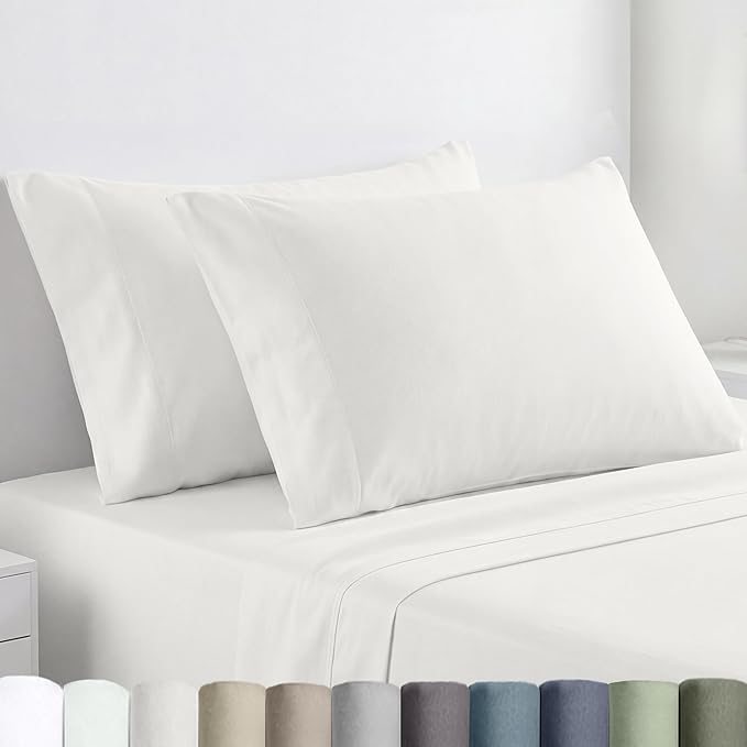 California Design Den Percale Pillow Cases King Size Set of 2-100% Egyptian Cotton, Crisp Percale Feel, Breathable & Soft Pillow Case Set - Ivory