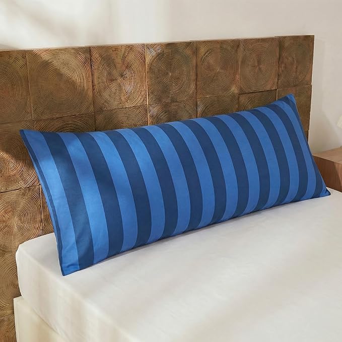 Merryword Body Pillow Cover 20x54inches, 100% Cotton Pillow Case, Blue and Navy Striped Pillowcase, Soft Breathable Wide Stripes Long Pillowcase, 1-Piece