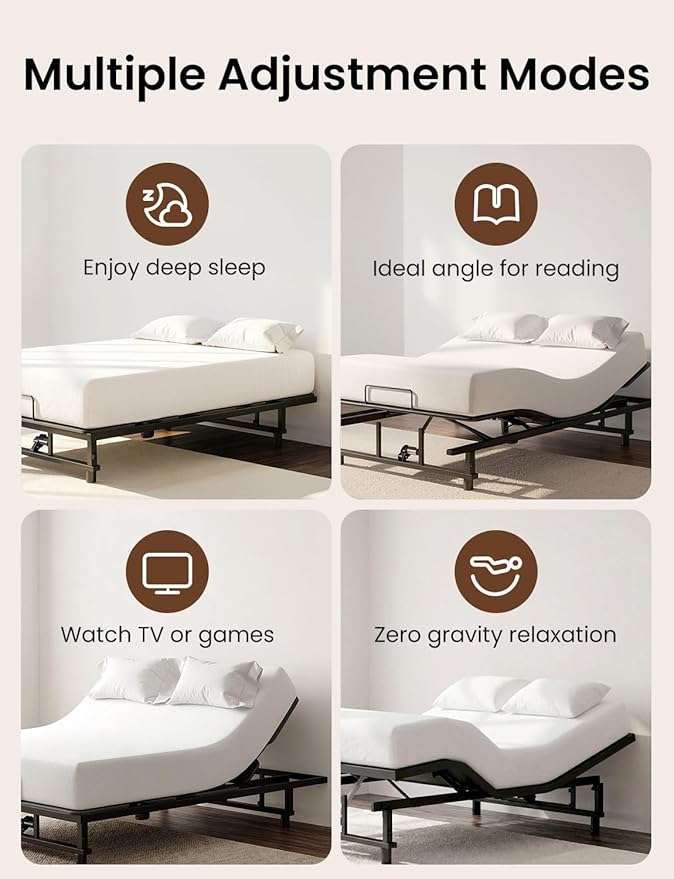 King Size Adjustable Bed Frame with Wireless Remote, Zero Gravity & Head & Foot Incline, Heavy-Duty Steel Frame, Whisper-Quiet Motor, Easy Installation (79" L x 74" W x 12.72" H), Black
