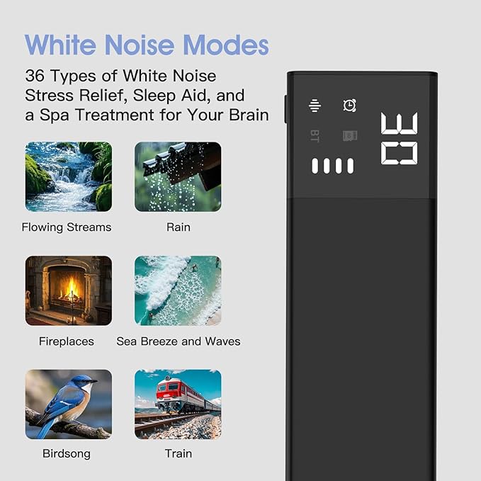 Under-Pillow Bone Conduction Sleep Speaker for Sleeping - Bluetooth White Noise Sound Machine with Display, 36 Sleep Sounds, Timer & TF Card Support | Ideal for Side Sleepers & Sleep Difficulties