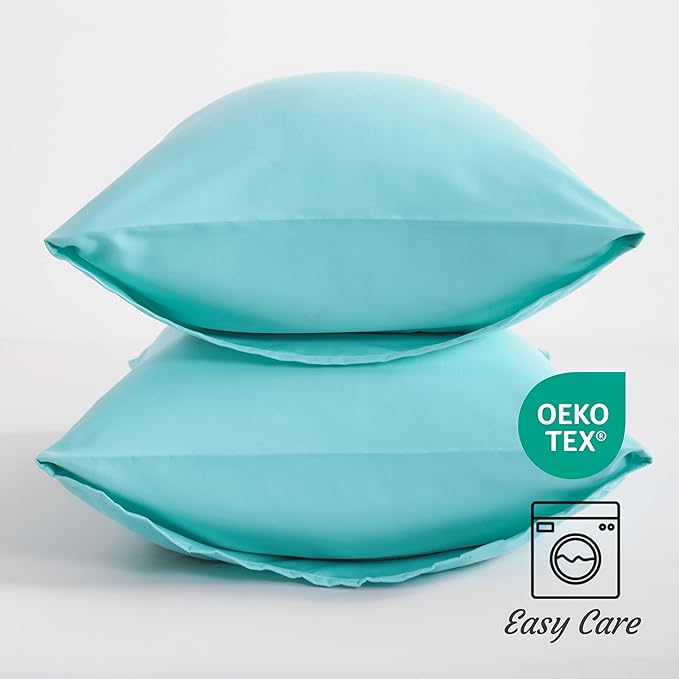 NTBAY King Pillow Cases Set of 2, 2 Pack Brushed Microfiber 20x40 Pillow Cases, Soft, Wrinkle, Fade, Stain Resistant Aqua Pillow Cases with Envelope Closure, 20x40 Inches, Aqua