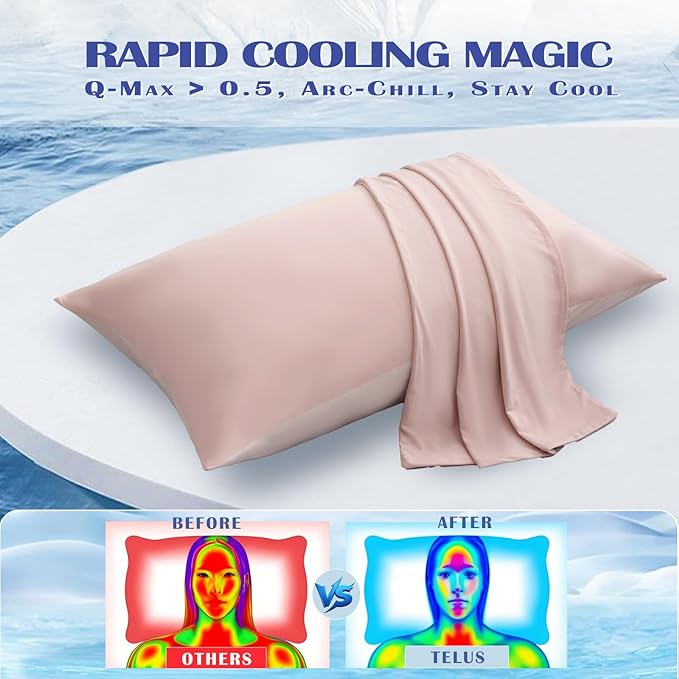 TELUS Cooling Pillowcases Standard Size 2-Pack, Silky Soft Breathable Pillow Case with Envelope Close, Stay Cool Pillow Cover for Hot Sleepers and Night Sweats, 20x26 Inch