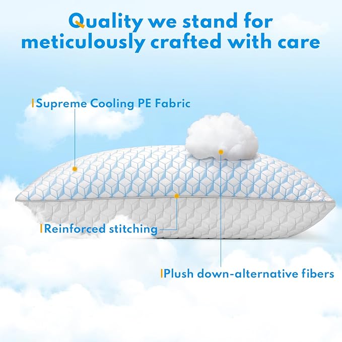 Bed Pillows Queen Size for Sleeping - Breathable Cooling Down Alternative Soft Pillows Set of 2 for Side, Back, and Stomach Sleepers - Hotel Quality Fluffy Microfiber Fill Skin-Friendly