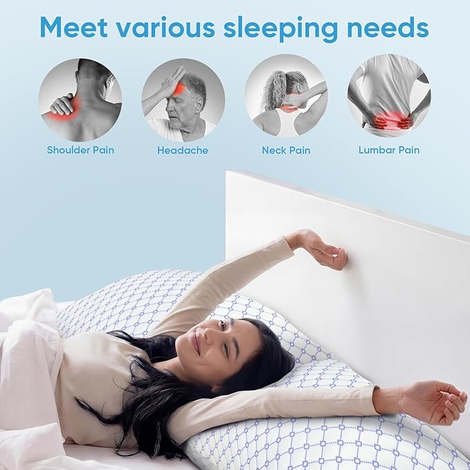 OAISZ Cooling Pillow Standard Size 2 Pack, Shredded Memory Foam Bed Pillows for Sleeping, Adjustable Pillows with Cooling Cover, Soft Yet Supportive Memory Foam Pillows for Side Back Stomach Sleepers