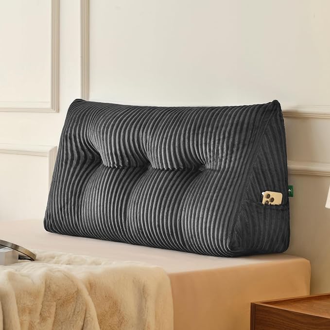 Z-hom Large Headboard Pillow Twin, NO ROLL Pillow, Wedge Pillow Headboard for Sitting Up in Bed, Backrest Support Triangular Cushion for Reading, Gap Pillow w/Removable Washable Cover,Grey