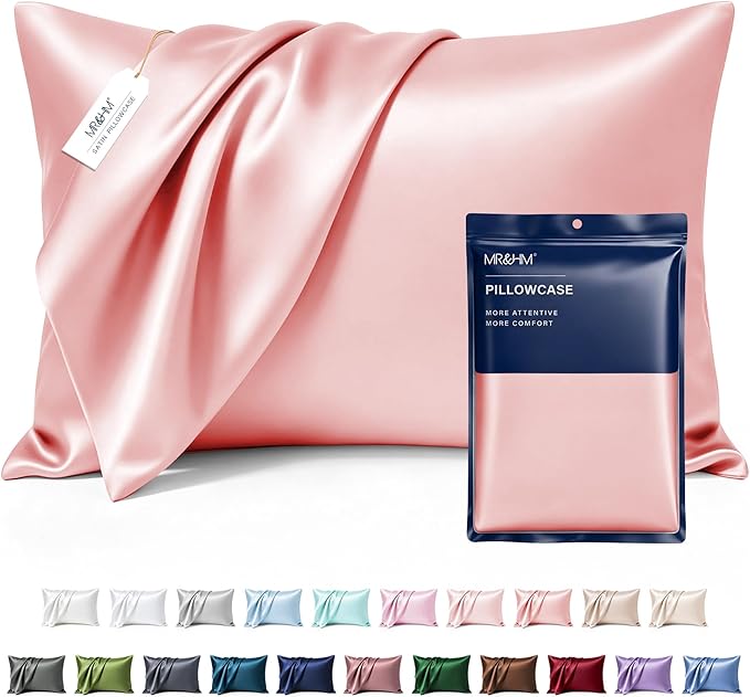 MR&HM Satin Pillowcase for Hair and Skin, Silk Satin Pillowcase 2 Pack, King Size Pillow Cases Set of 2, Silky Pillow Cover with Envelope Closure (20x40, Blush)