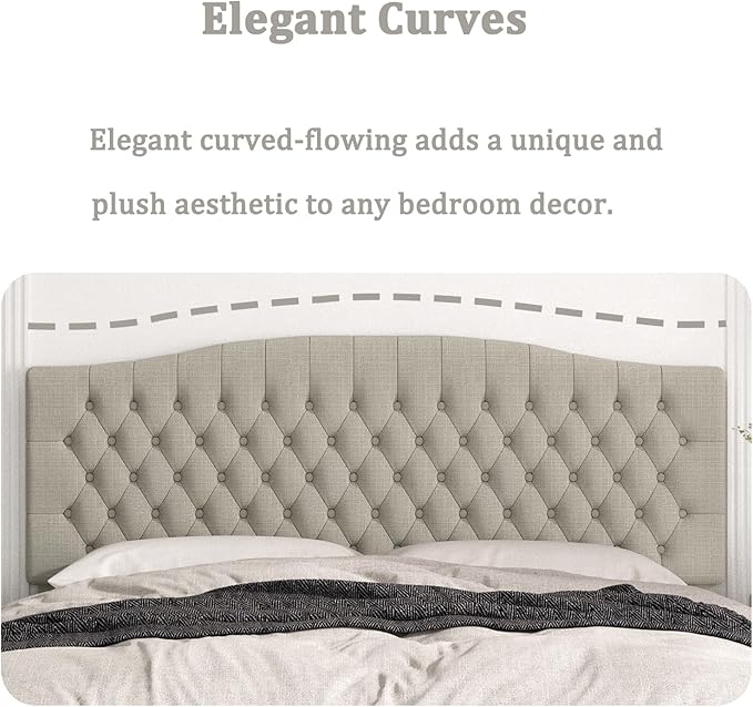 Befurtori King Headboard Only, Upholstered Headboard King for Adjustable Bed Linen Tufted Calking Size Wall Mounted Head Board with Solid Wood Legs Head Board, Linen