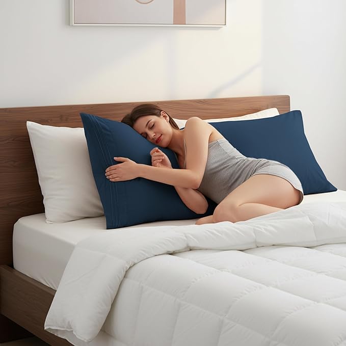 Elegant Comfort Luxury Ultra-Soft 1-Piece Body Pillowcase - 1500 Premium Hotel Quality Microfiber Double Brushed - Wrinkle Resistant, Body Pillowcase Size, Navy Blue