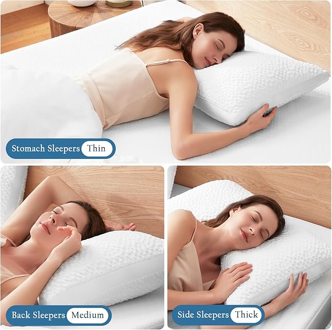 Cooling Side Sleeper Pillow for Neck and Shoulder Support, Ergonomic Curved Crescent Gusseted Luxury Shredded Memory Foam( CertiPUR-US Certified ) with Extra Fill, Cool & Soft Cover, White Standard