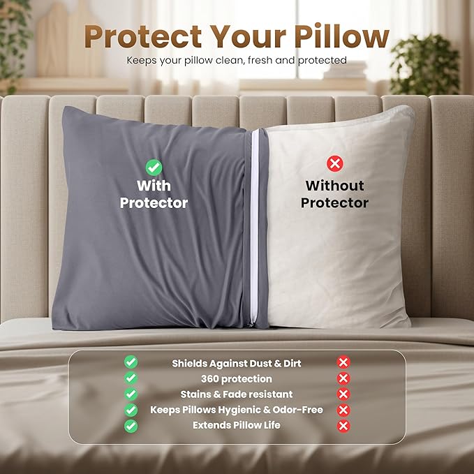Utopia Bedding 4 Pack Pillow Protectors with Zipper Queen Size, Soft Brushed Microfiber Fabric Pillow Cases, Shrinkage and Fade Resistant Pillow Covers (Grey)
