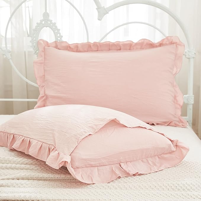 Merryword Pink Pillow Shams Standard Pillowcases 20x26inch Pink Ruffle Cute Pillow Cover Set of 2 Shabby Chic Soft Microfiber Pillowcases 2 Pack