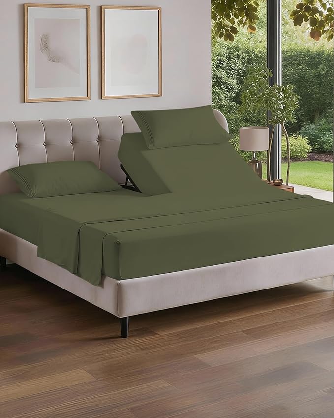 Flex Top Split Head King 4 Piece Sheet Set - Ultra-Soft, Breathable & Cooling Bed Sheets Set - Hotel Luxury Bedding for Women & Men with Deep Pockets - Wrinkle and Fade Free - Oeko-Tex - Sage Green