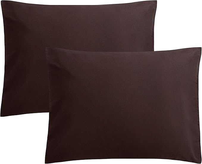 FLXXIE Pillow Cases Standard Size, Soft Microfiber Pillow Covers with Envelope Closure, Wrinkle, Stain Resistant Pillowcases, 2 Piece Set, 20x26, Dark Brown