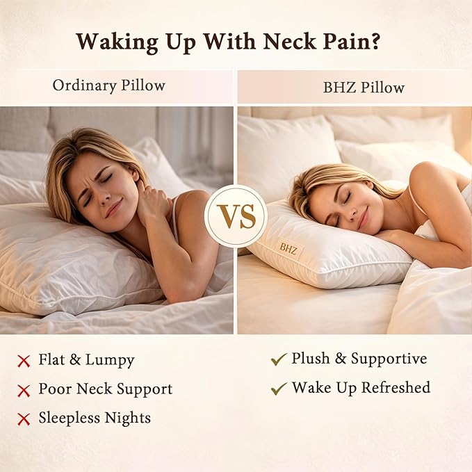 BHZ King Pillow Feather Down Hotel My King Pillow Bed Goose Pillows Alternative Luxury Pillows for Sleeping Side and Back Sleepers Soft Support Gifts White