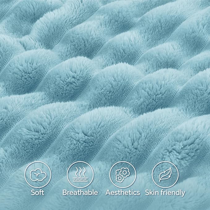 BEDELITE Fluffy Faux Fur Body Pillow Cover with Zipper, Luxury Plush 3D Striped Pillow Cover 20x54 Inches, Super Soft and Cozy Long Body Pillow Pillowcase for Bed Sofa Couch Room Decor(Light Blue)
