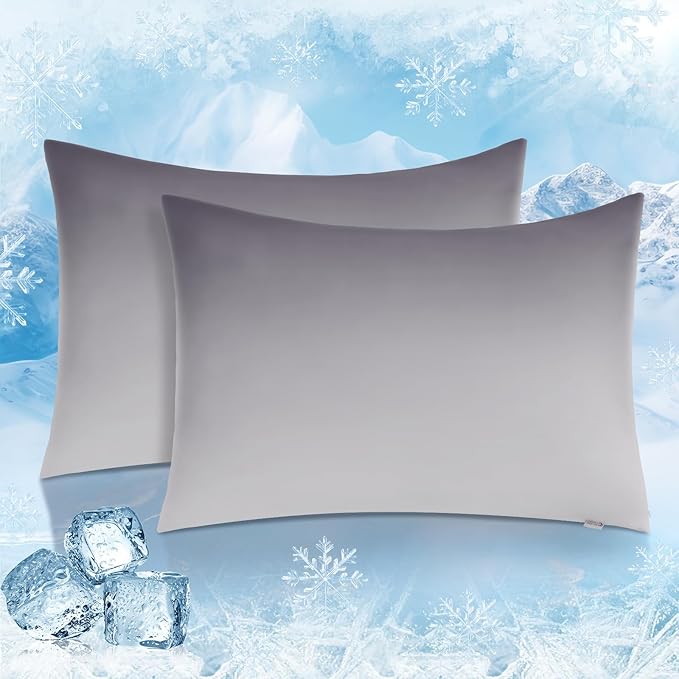 LUXEAR Cooling Pillow Cases, 2 Pack Arc-Chill Q-max>0.5 Gradient Cool Pillowcases for Hair Skin Hot Sleepers, Silky Skin-Friendly, Machine Washable Hidden Zipper Cooing Pillow Covers - Gradient Gray