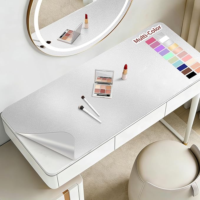 Makeup Mat for Vanity to Protect Desk Top 23.6 x 11.8in, Dual-Sided Makeup Mat, Easy to Clean Desk Pad - Waterproof and Oilproof Vanity Accessories (Silver and Grey)