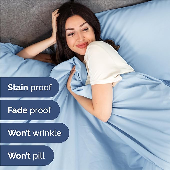 Split King 7 Piece Sheet Set - Comfy, Breathable & Cooling - Soft Hotel Luxury Bedding for Women, Men, Kids, Teens and Children - 1 Flat & 2 Fitted Sheets & 4 Pillowcases with Deep Pockets - Baby Blue