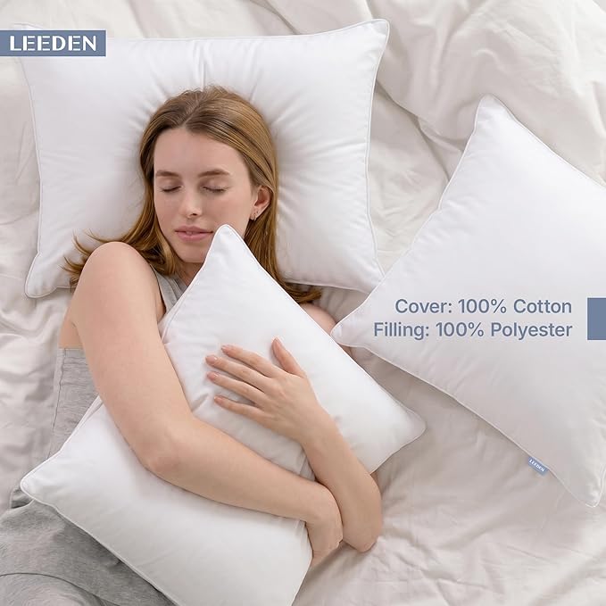 Leeden 22 x 22 Pillow Inserts (Set of 2) - Throw Pillow Inserts with 100% Cotton Cover - 22 Inch Square Decorative Pillows for Sofa, Couch, Bed and Home Decor