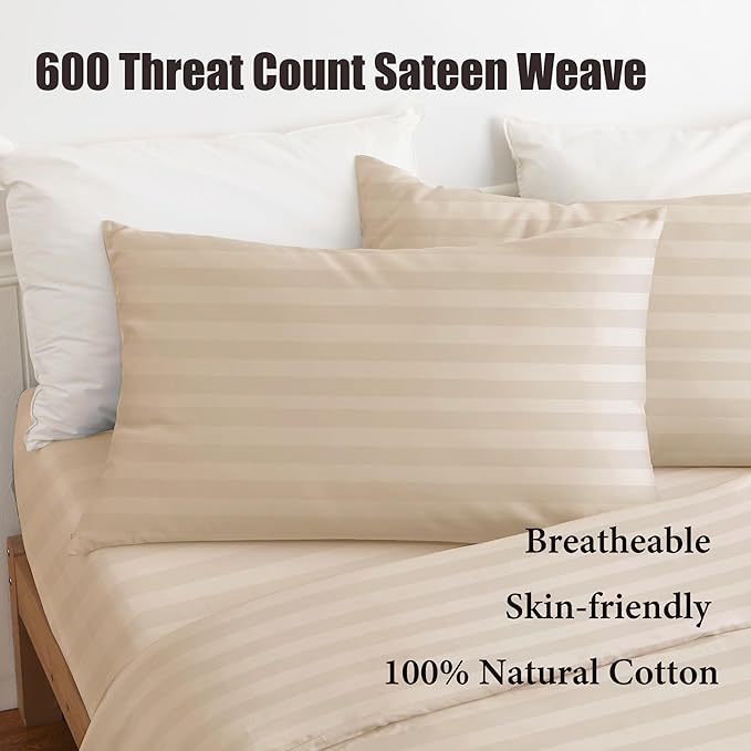100% Cotton Classic Pillow Protectors with Invisible Zipper, 600 Thread Count Sateen Weave Soft and Breathable Pillow Cases, Protect Pillows from Dirt, Dust and Debris (Standard, 20"x26", Set of 2)