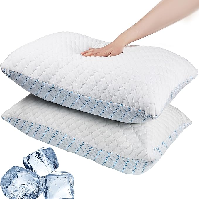 VAINOC Memory Foam Pillows Standard Size Set of 2, Adjustable Cooling Firm Pillow for Side Back Stomach Sleepers with Washable Removable Cover