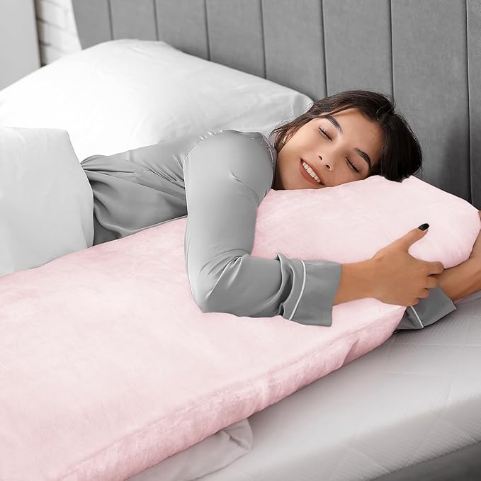BEDELITE Body Pillow Cover with Zipper Closure, Super Soft and Cozy Fuzzy Fleece Pillowcase 20 x 54 Inches, Luxury Fluffy Plush Long Body Pillow Pillowcase for All Seasons(Pink)