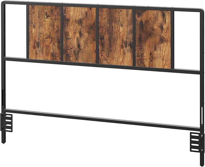 MAHANCRIS Queen Size Headboard Only, Metal Headboard with Adapters, Minimalist Industrial Style for Queen Size Beds, Rustic Brown and Black