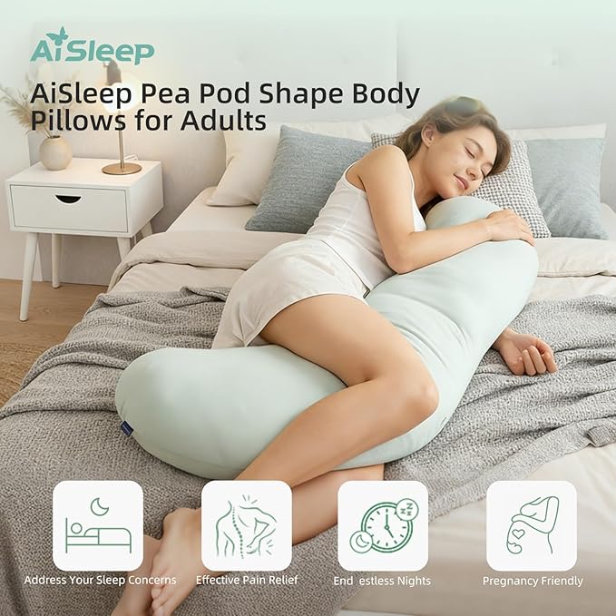 Body Pillows for Adults, Full Body Pillow for Side Sleepers, Long Body Pillow for Bed, Pea Pod Shape Long Pillow for Pregnancy Sleeping Full Body Support